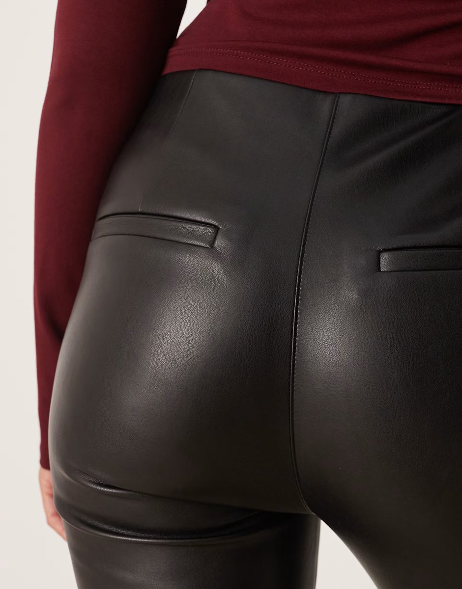 ASOS Abercrombie & Fitch high rise clean waist leather slim bootcut trousers in black - 4