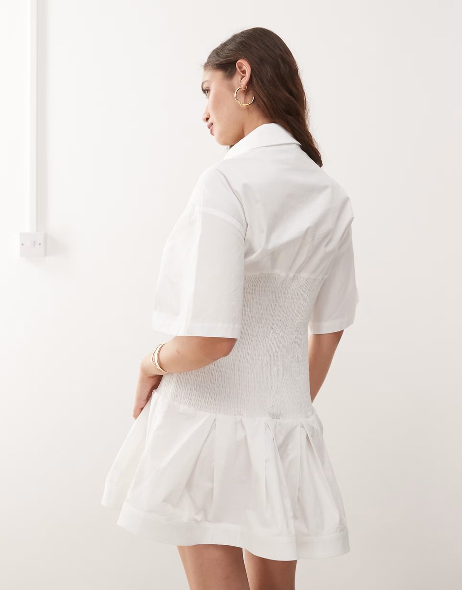 ASOS Amy Lynn smocked shirt mini dress with shirred bodice in white - 4