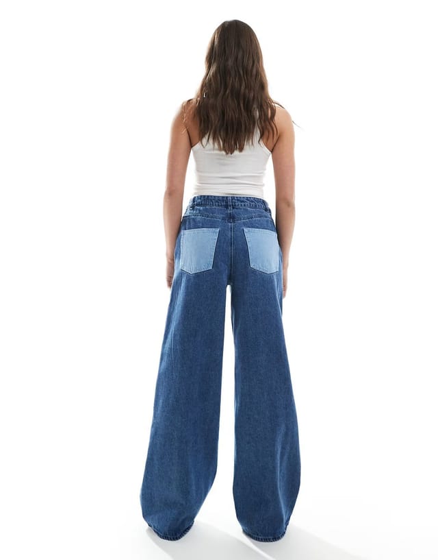 ASOS Pieces wide leg western detail jeans co-ord in light blue wash - 3