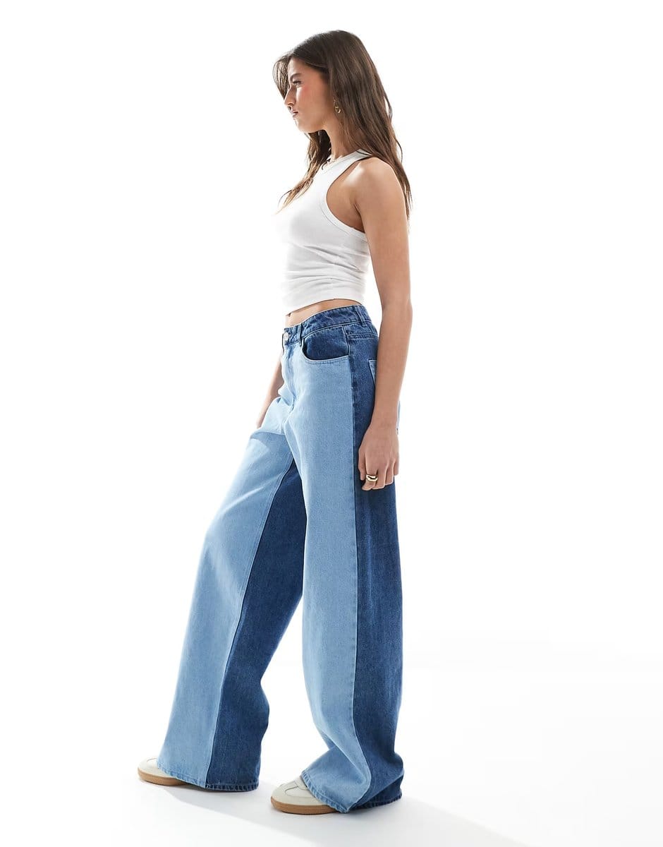 ASOS Pieces wide leg western detail jeans co-ord in light blue wash - 4