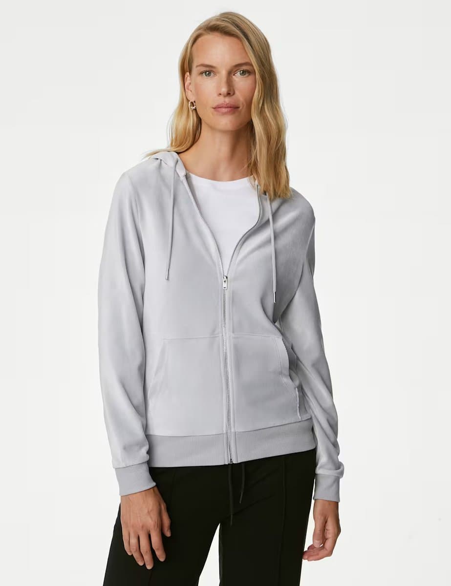 Marks & Spencer M&S Velvet Hoodie Pearl Grey