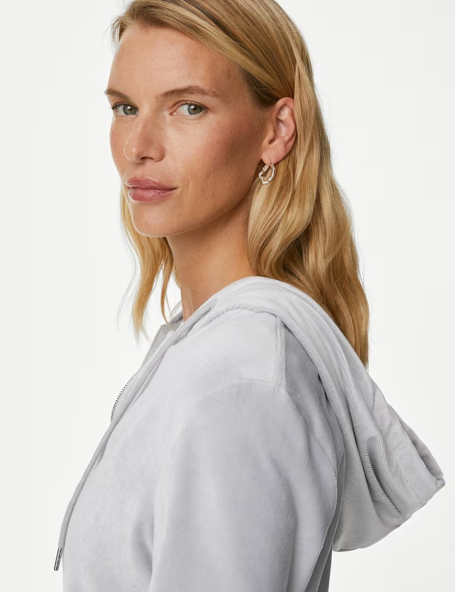 Marks & Spencer M&S Velvet Hoodie Pearl Grey - 3