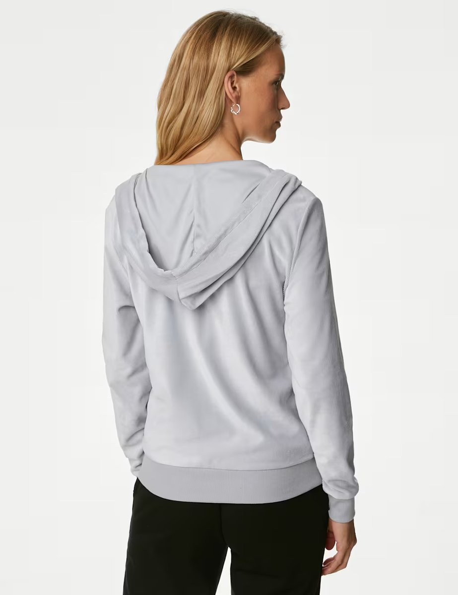 Marks & Spencer M&S Velvet Hoodie Pearl Grey - 4
