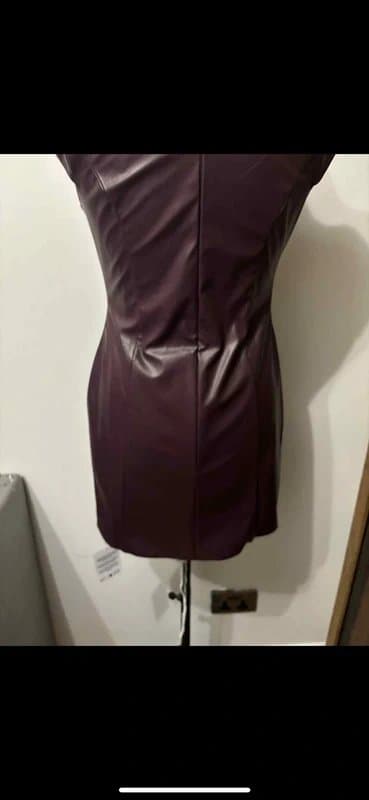 ASOS Design pu scoop neck mini dress in burgundy faux leather biker punk size 10