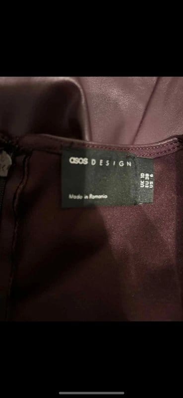 ASOS Design pu scoop neck mini dress in burgundy faux leather biker punk size 10 - 3