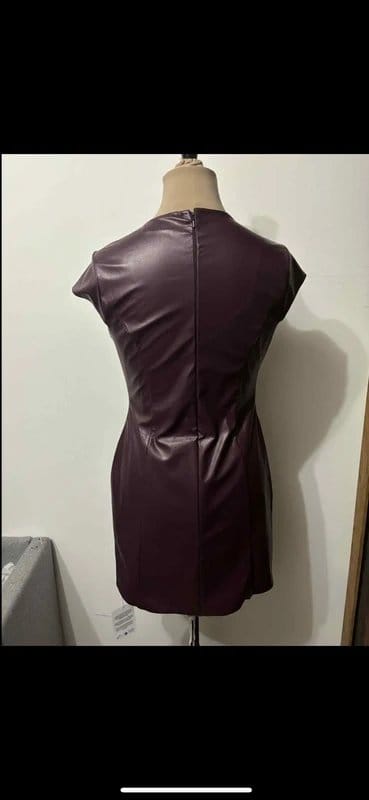 ASOS Design pu scoop neck mini dress in burgundy faux leather biker punk size 10 - 4