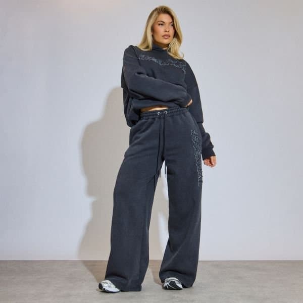 EGO EGO Embroidered Low Rise Joggers in Washed Charcoal Grey