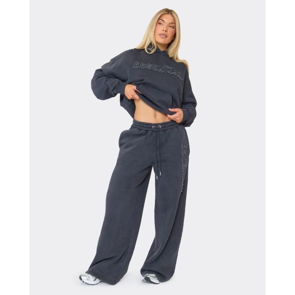 EGO Low Rise Embroidered Essential Graphic Joggers In Washed Charcoal Grey, Women's Size UK 6 - 2