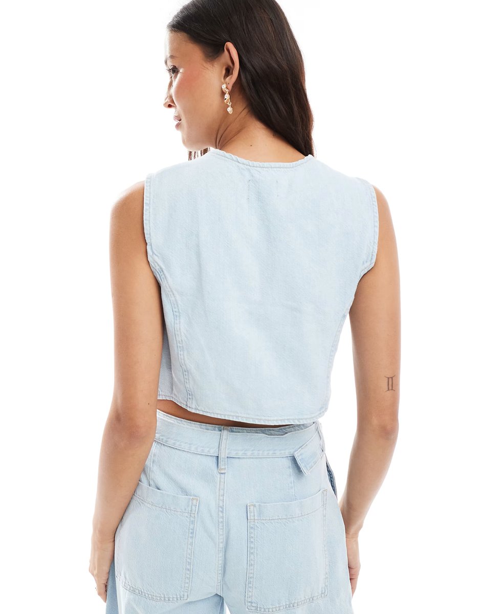 ASOS ASOS DESIGN denim waistcoat co-ord in light blue - 3