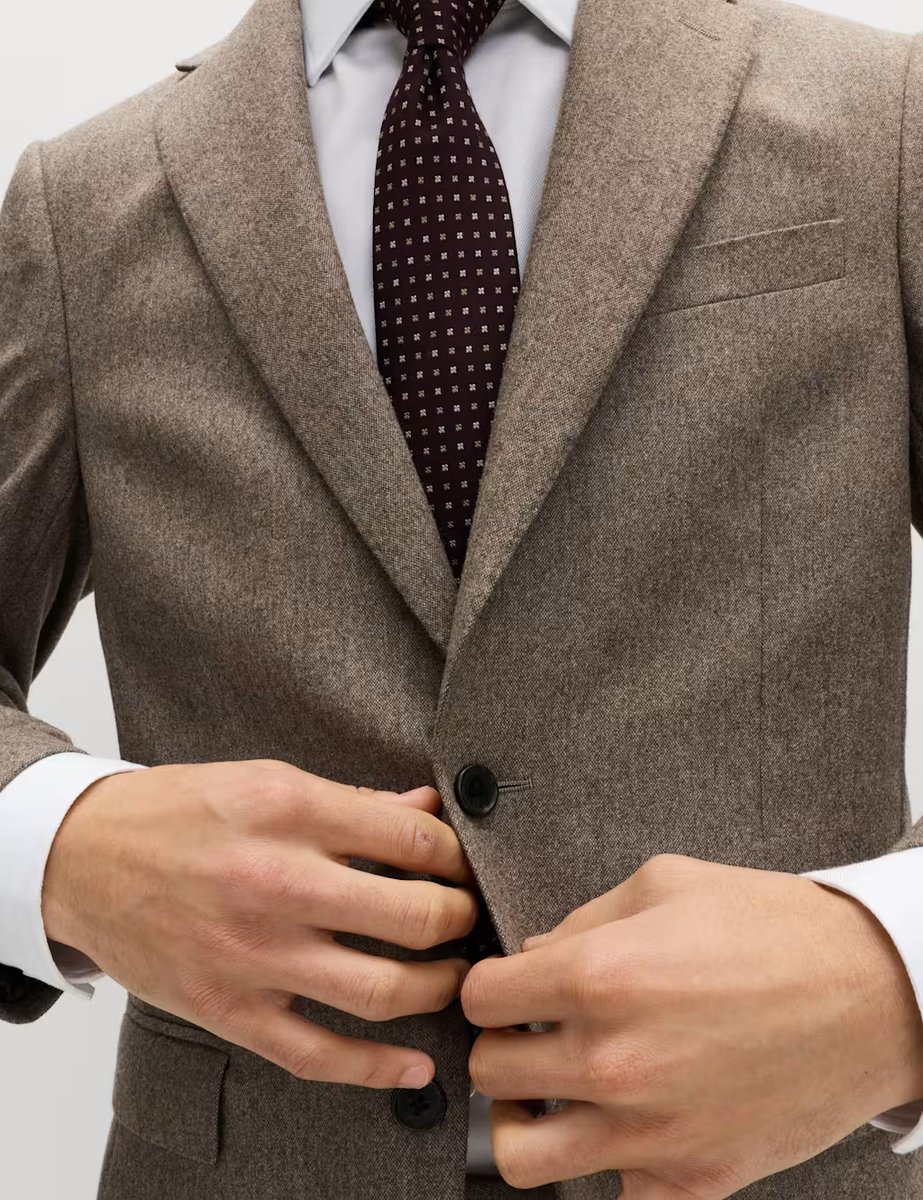 Marks & Spencer M&S Tailored Fit Italian Wool Rich Tweed Suit Jacket Neutral - 2