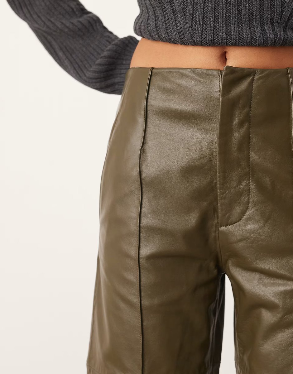 ASOS ARRANGE leather slim trouser in olive green - 4