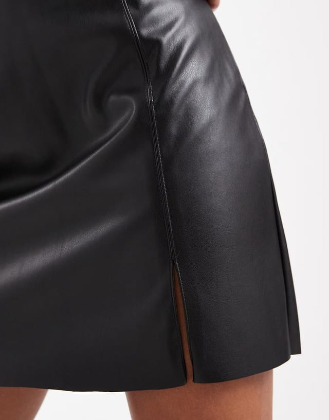 ASOS Vero Moda Petite faux leather mini skirt with notch front in black - 3