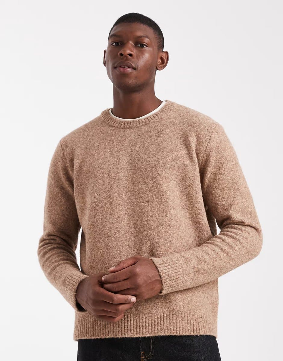 ASOS ASOS DESIGN relaxed knitted crew neck jumper in tan marl