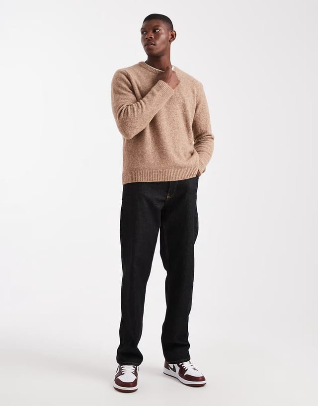 ASOS ASOS DESIGN relaxed knitted crew neck jumper in tan marl - 2