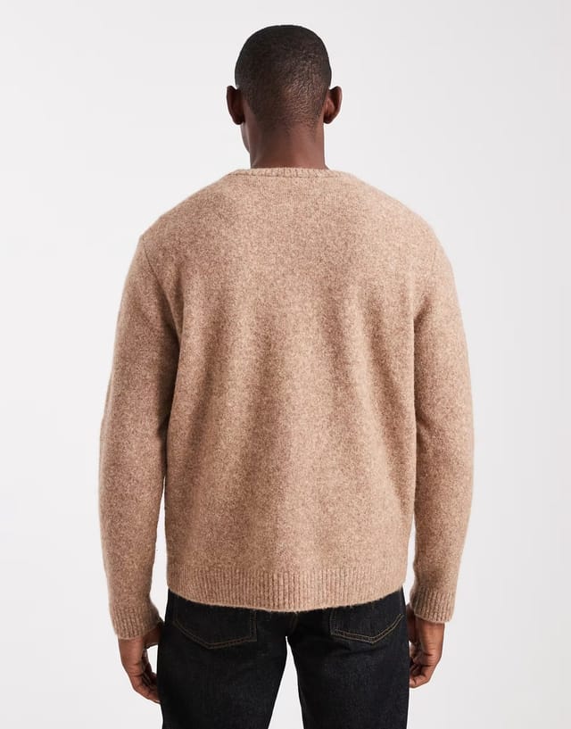 ASOS ASOS DESIGN relaxed knitted crew neck jumper in tan marl - 3