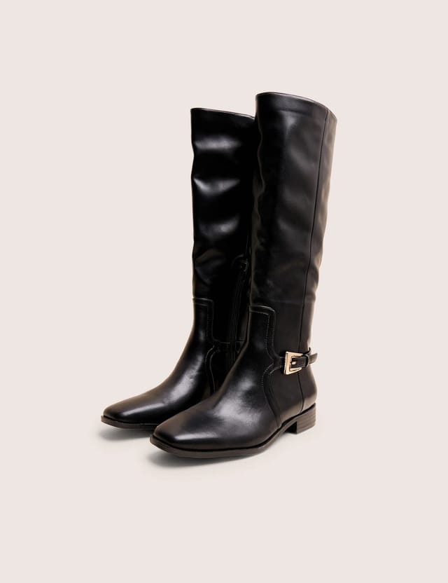 Public Desire Mackie Black Pu Buckle Detail Knee High Riding Boot - 3