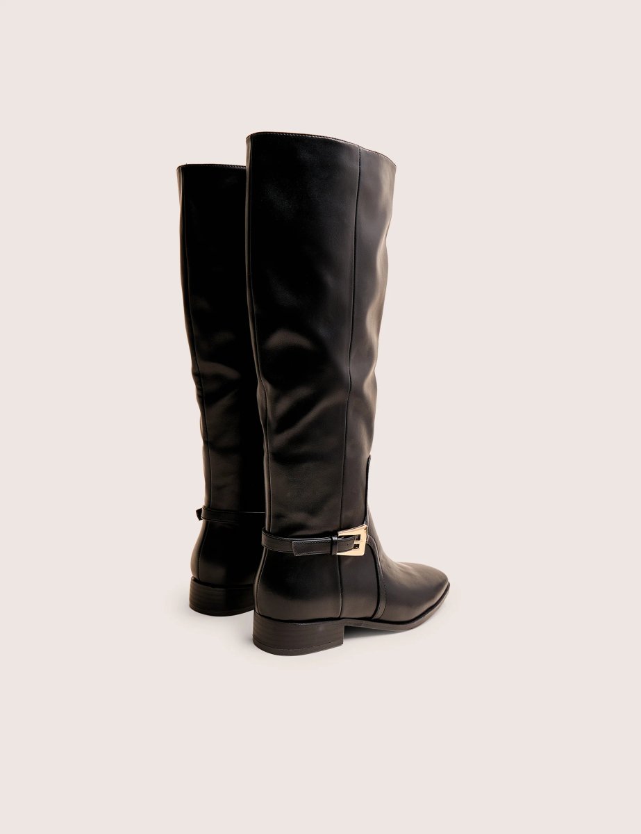 Public Desire Mackie Black Pu Buckle Detail Knee High Riding Boot - 4