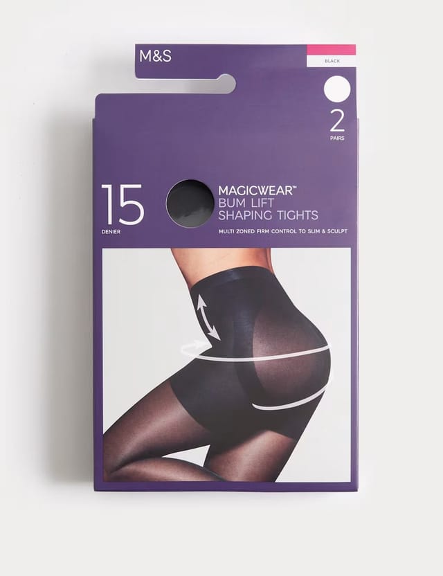 Marks & Spencer M&S 2 Pack 15 Denier Magicwear™ Bum Lift Tights Black - 2