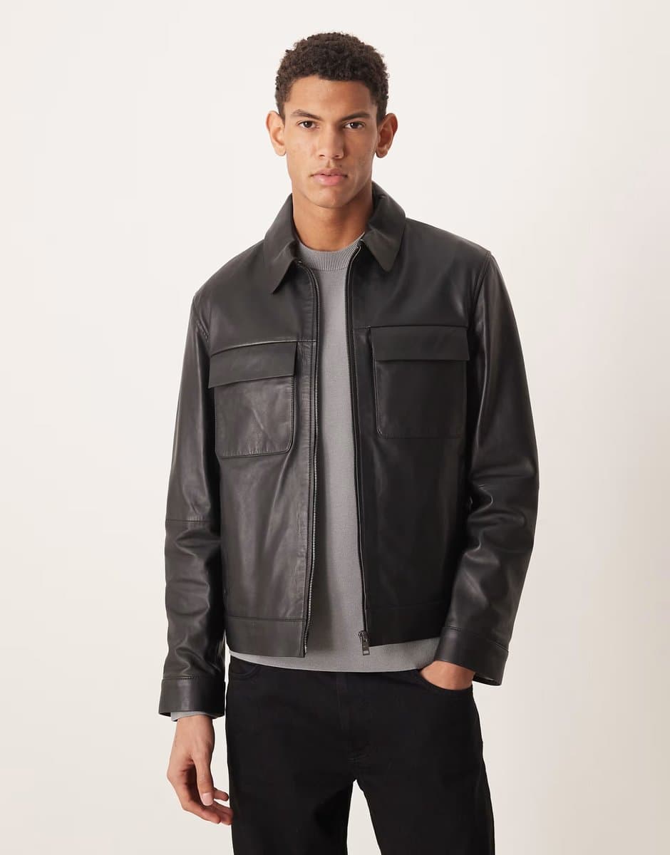 ASOS Mango Black Pocket Detail Leather Jacket