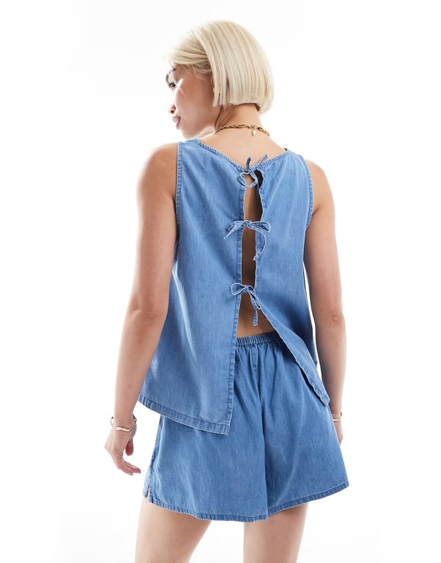 ASOS ASOS DESIGN soft denim pull on short in mid blue co-ord - 3