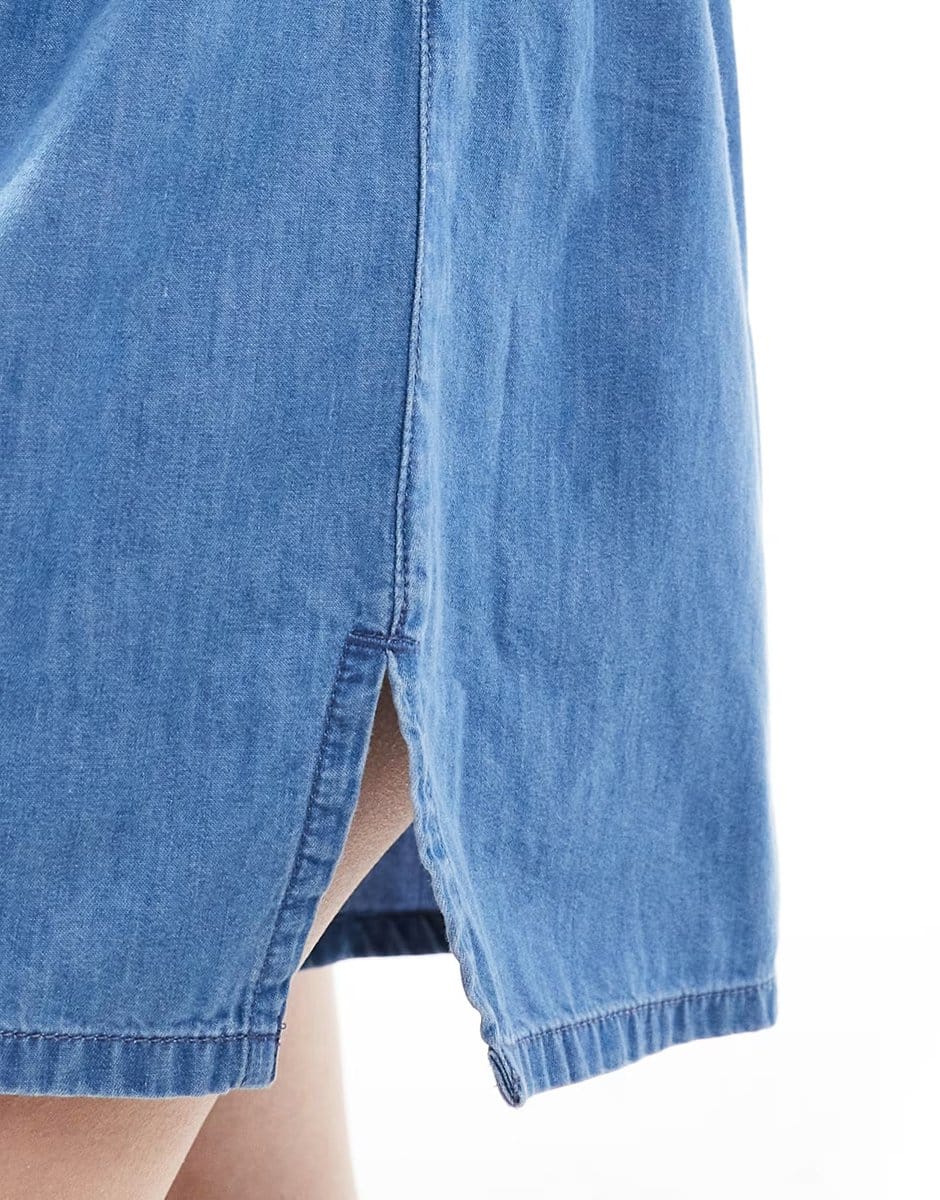 ASOS ASOS DESIGN soft denim pull on short in mid blue co-ord - 4