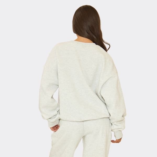 EGO Graphic Oversized Sweatshirt In Light Grey Marl, Women's Size UK 6 - 2