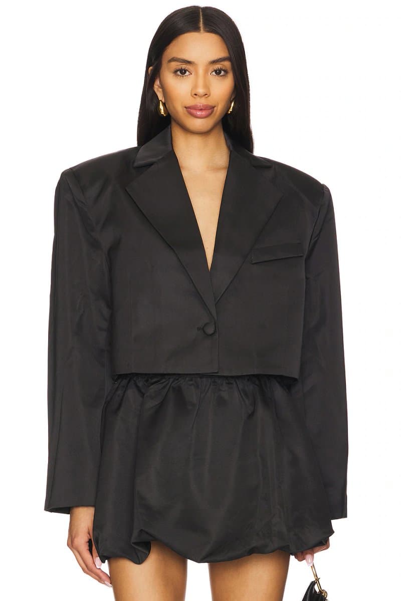revolve Revolve Cropped Satin Blazer in Black