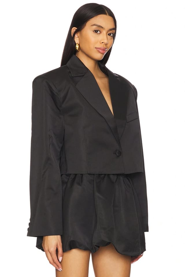 revolve Cropped Satin Blazer - 2