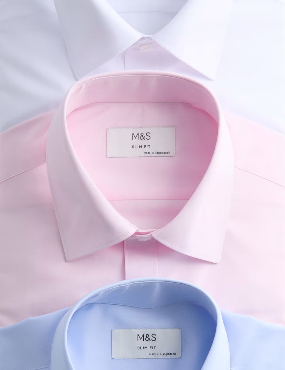 Marks & Spencer M&S 3 Pack Slim Fit Easy Iron Shirts Blue Mix - 2