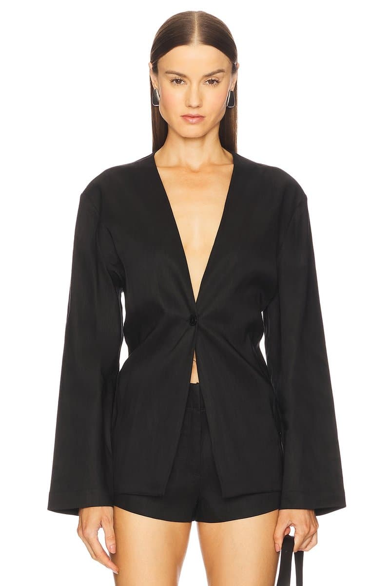 revolve Revolve Iyla Shirt Blazer with V-Neck in Black