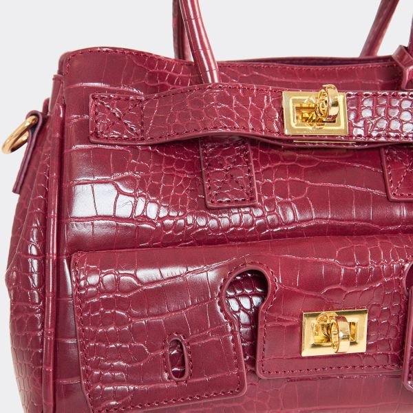 EGO Steward Lock Detail Shaped Tote Bag In Burgundy Croc Print, Women's Size UK One Size - 2