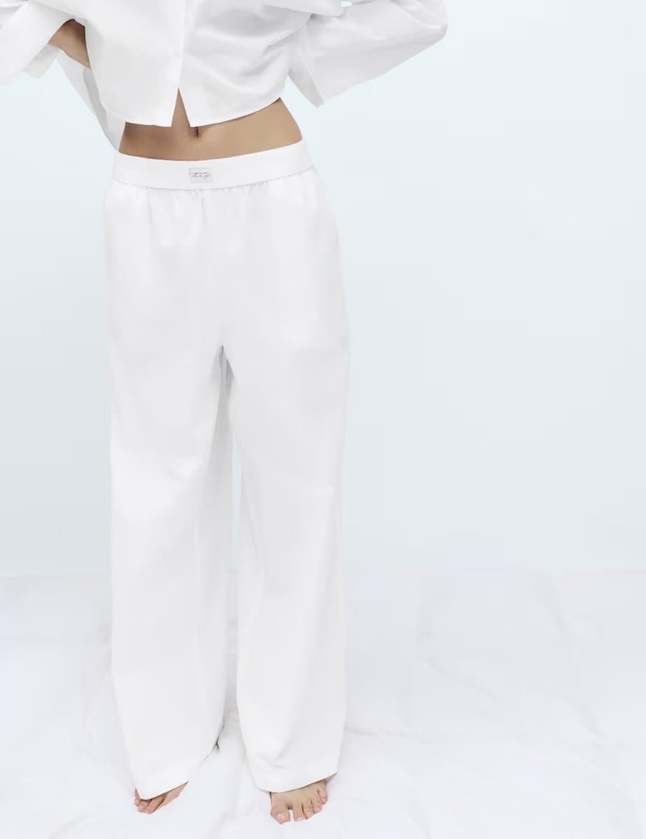 Marks & Spencer M&S Pure Cotton Wide Leg Pyjama Bottoms White
