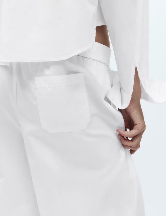 Marks & Spencer M&S Pure Cotton Wide Leg Pyjama Bottoms White - 2