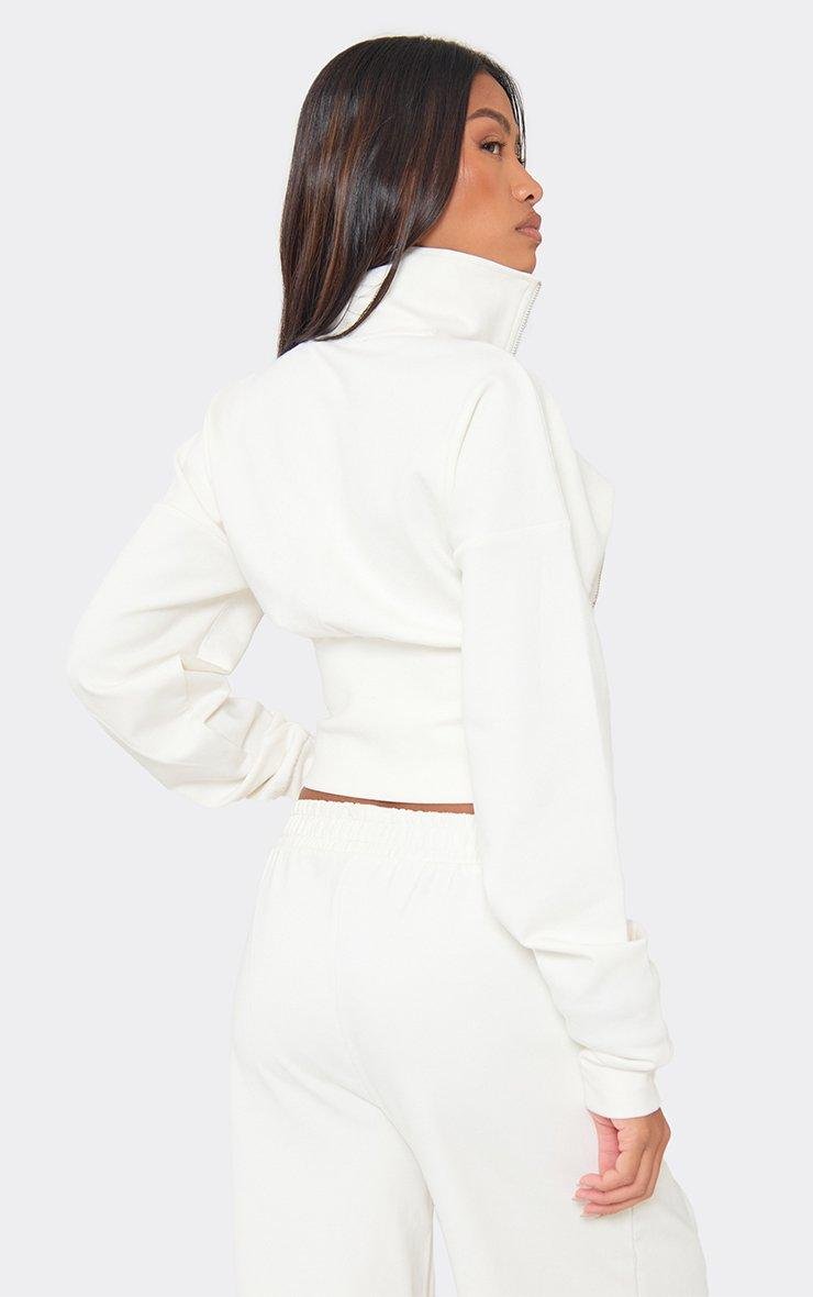 EGO Long Sleeve High Neck Zip Up Jacket In Cream, Women's Size UK 6 - 2