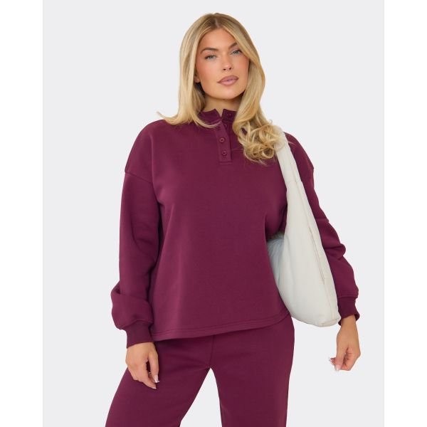 EGO BUTTON UP LONG SLEEVED OVERSIZED JUMPER IN PURPLE, Women's Size UK 6 - 2