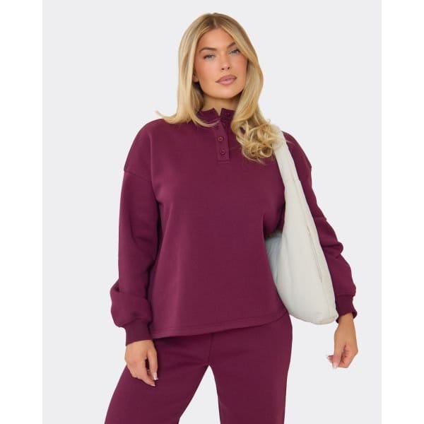 EGO BUTTON UP LONG SLEEVED OVERSIZED JUMPER IN PURPLE, Women's Size UK 6 - 2