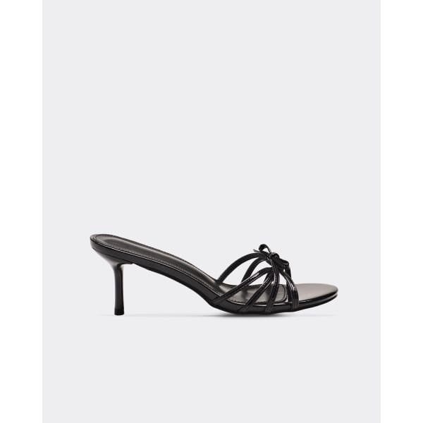 EGO Breeze Strappy Bow Detail Heeled Mule In Black Patent, Women's Size UK 3 - 2