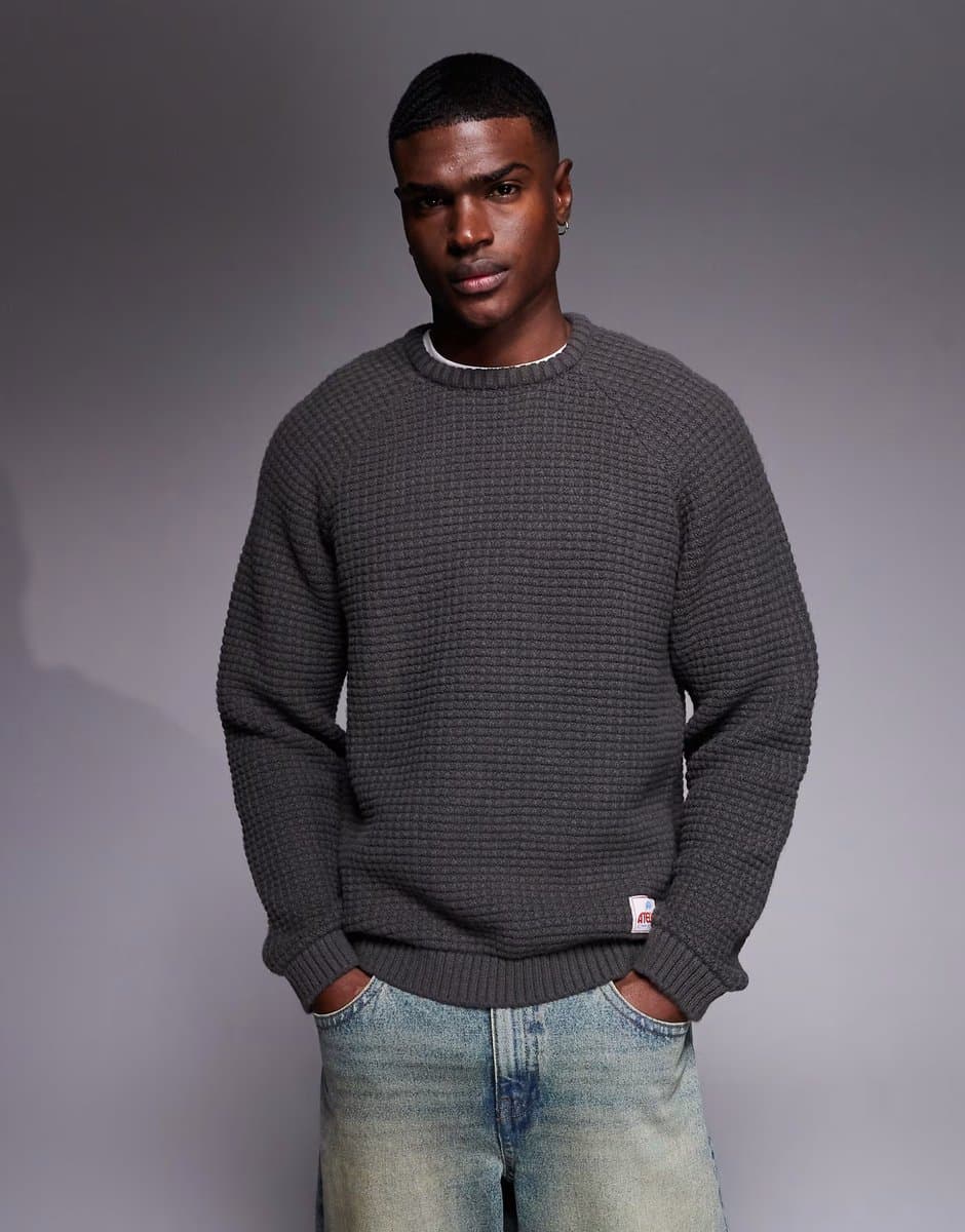 ASOS ASOS DESIGN oversized knitted textured jumper in grey