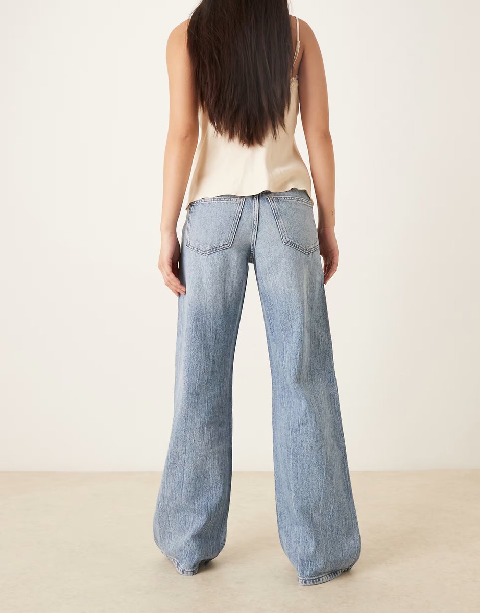 ASOS Gina Tricot mid waist embellished jeans in midwash blue - 4