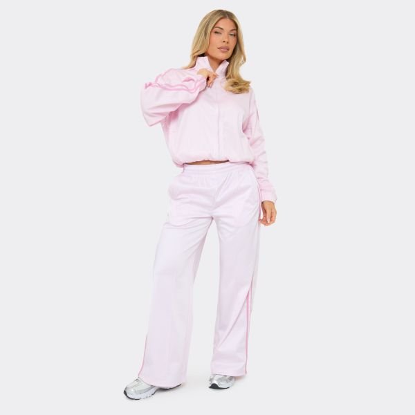 EGO Low Rise Side Stripe Wide Leg Track Pants In Pink, Women's Size UK 6 - 1