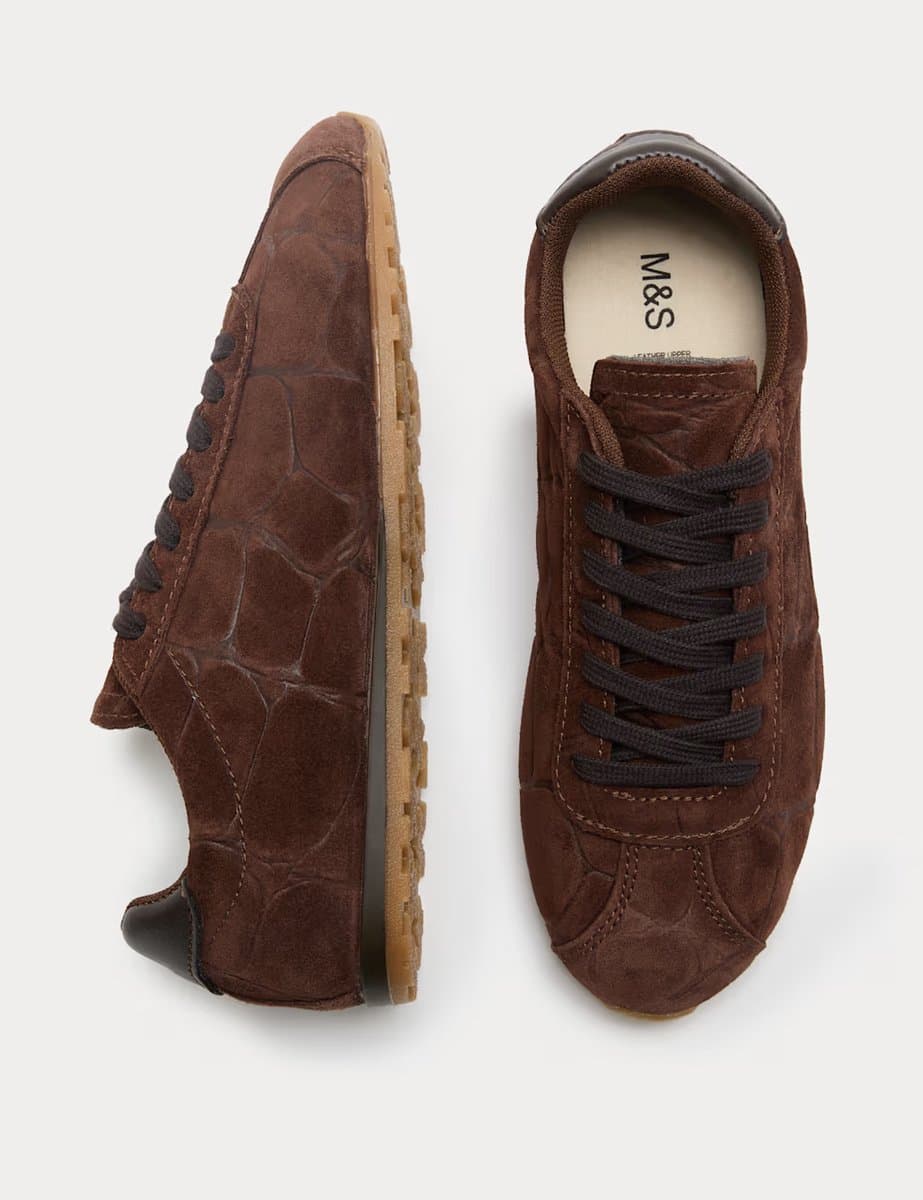Marks & Spencer M&S Suede Embossed Croc Trainers in Brown