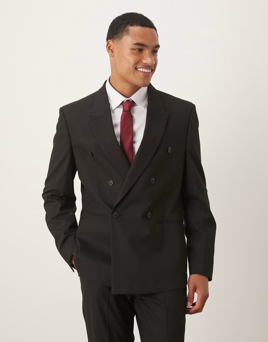 ASOS ASOS DESIGN double breasted slim suit jacket in black - 1