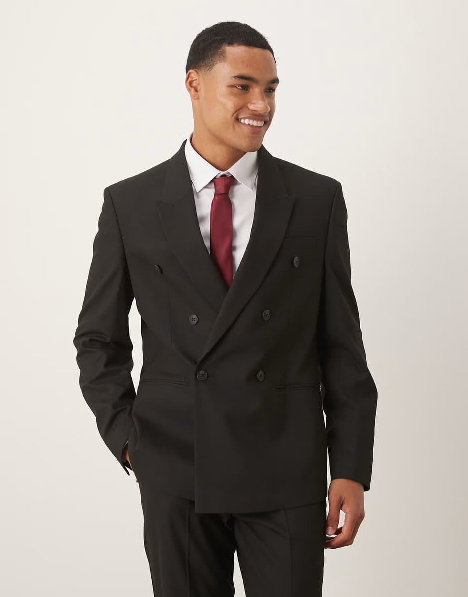 ASOS ASOS DESIGN double breasted slim suit jacket in black
