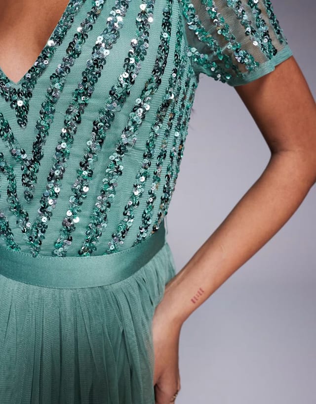 ASOS Maya Belted stripe embellished bridesmaid maxi dress in dark sage - 3