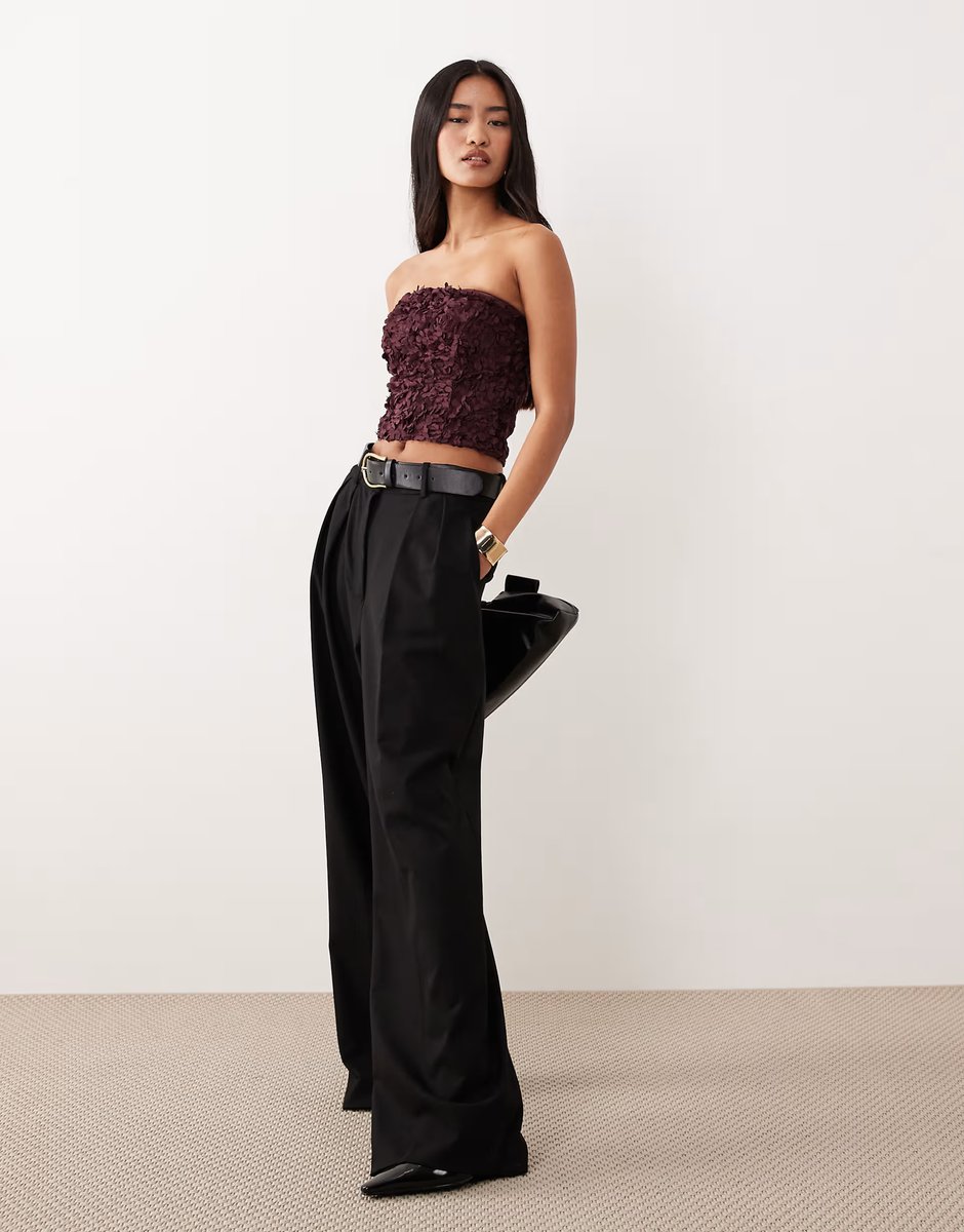 ASOS Vila 3D rose applique bandeau top in burgundy - 2