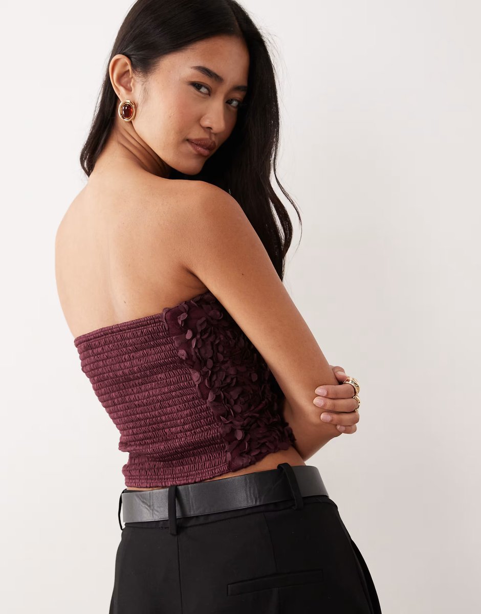 ASOS Vila 3D rose applique bandeau top in burgundy - 4