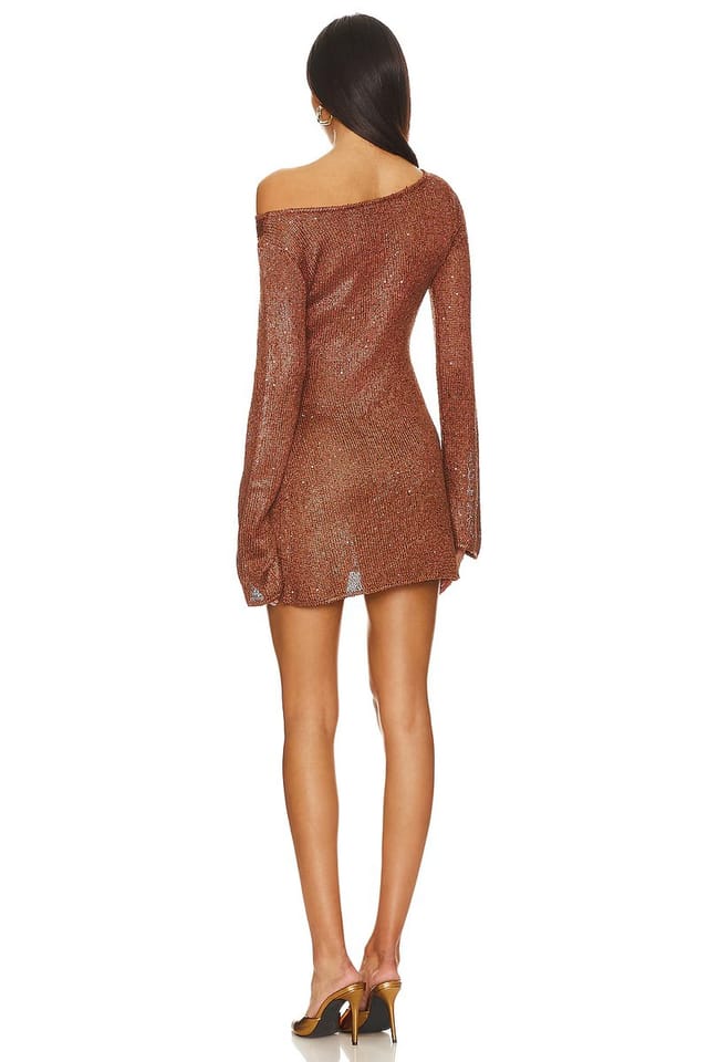 revolve Maya Sleeve Mini Dress - Chocolate Sequin - 3