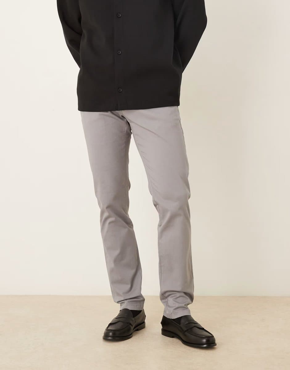 ASOS Mango Barna cotton rich straight tailored trouser in light grey