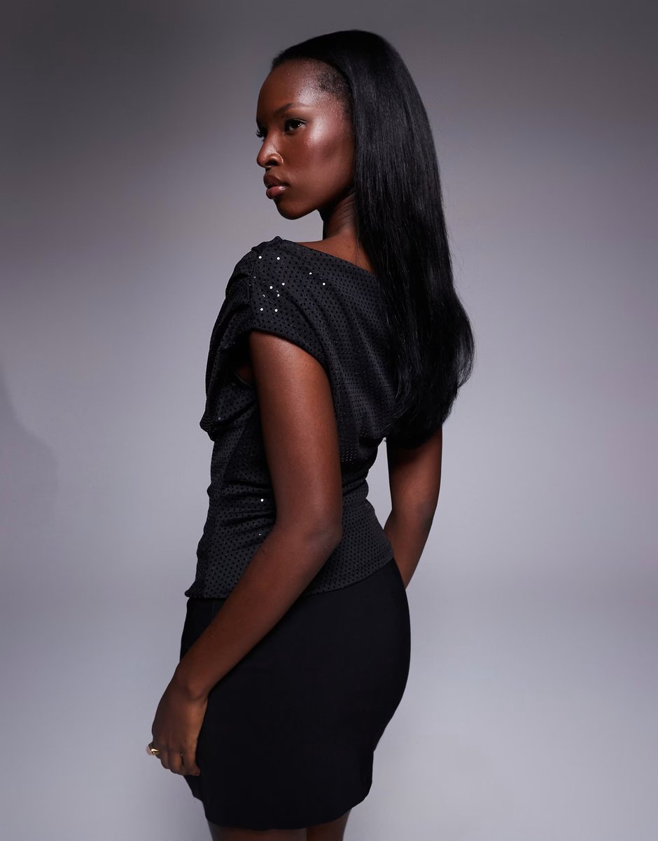 ASOS New Look sequin drape top in black - 3