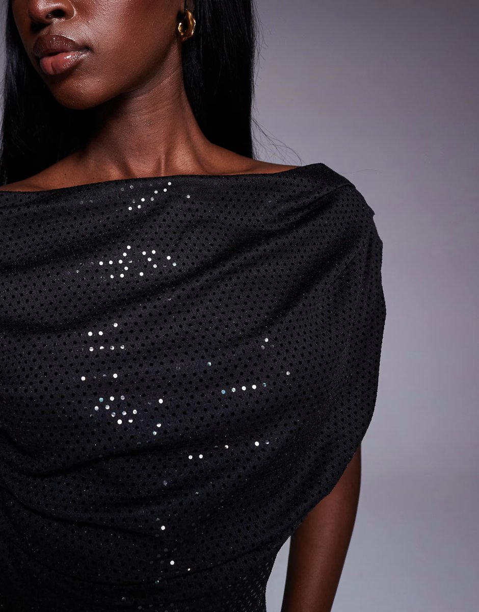ASOS New Look sequin drape top in black - 4